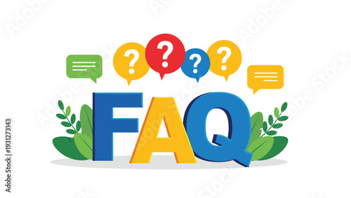 Frequently asked questions section provides helpful answers and support through interactive chat bubbles and leafy design.