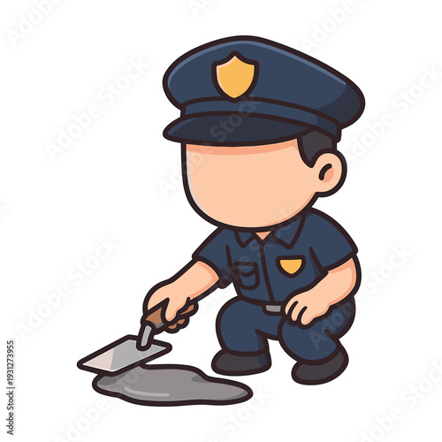 Cartoon police officer cleaning spill with spatula