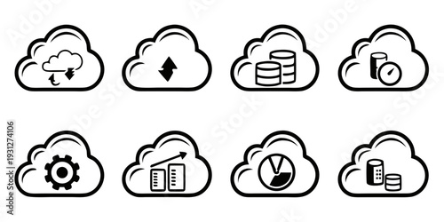 Diverse icons representing various cloud computing services and functionalities