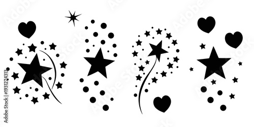A delightful arrangement of stars and hearts with scattered dots and swirls.
