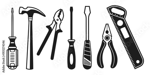 A variety of tools including hammers, screwdrivers, pliers, and wrenches