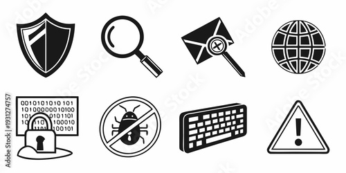 Collection of icons representing various aspects of cybersecurity and privacy
