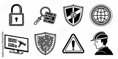 Assorted icons representing various aspects of cybersecurity and online safety