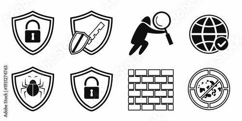 Icons representing various aspects of cybersecurity and online privacy