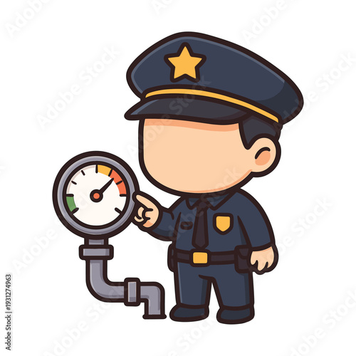 Police officer checking pressure gauge flat vector illustration
