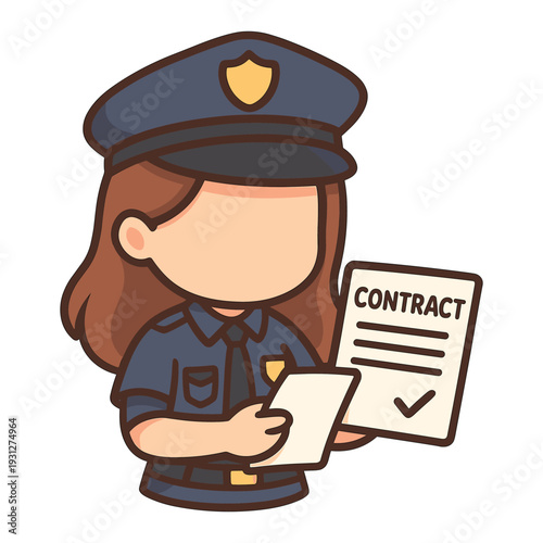 Cartoon Police Officer Holding Contract Papers