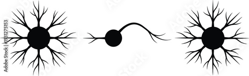 Stylized neuron illustration showing cell body, dendrites, and axon connections, representing neural network communication, brain science, and nervous system structure for medical and educational use