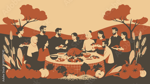 Family Outdoor Dinner Gathering vector illustration