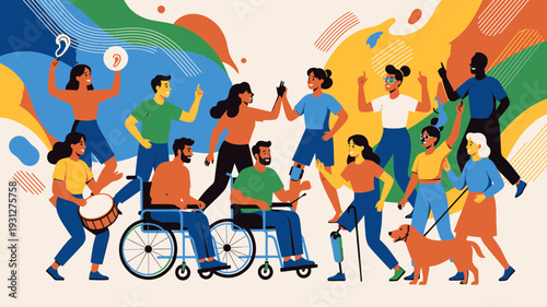 Diverse Group Celebrating Together vector illustration