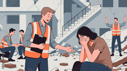 Disaster Relief Team Comforting Victim vector illustration