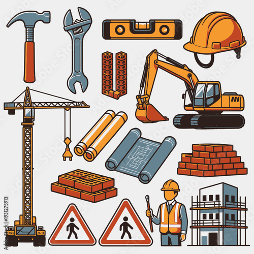 Construction Site Tools and Equipment vector illustration