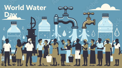 Global Water Crisis People Affected vector illustration