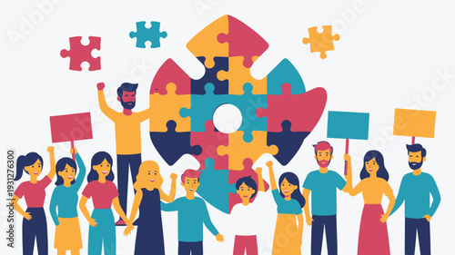 Diverse Team Building Puzzle Heart vector illustration