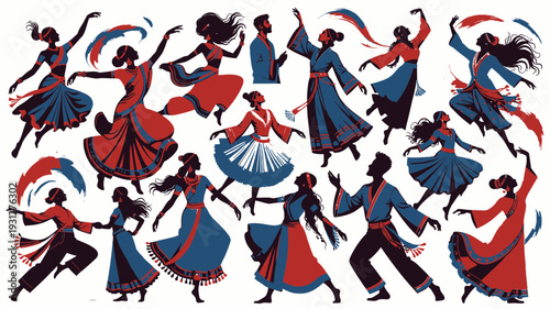 Vibrant Dancing Silhouettes vector illustration