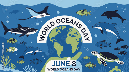 World Oceans Day Poster vector illustration
