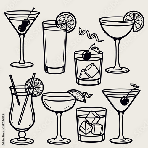 Cocktail Glasses Collection vector illustration
