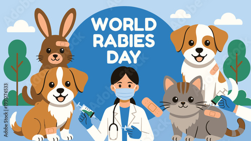 World Rabies Day Animal Vaccination vector illustration
