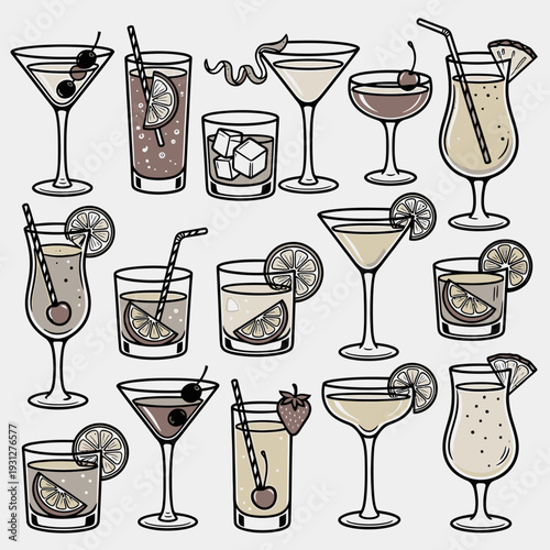 Cocktail Glasses Set vector illustration