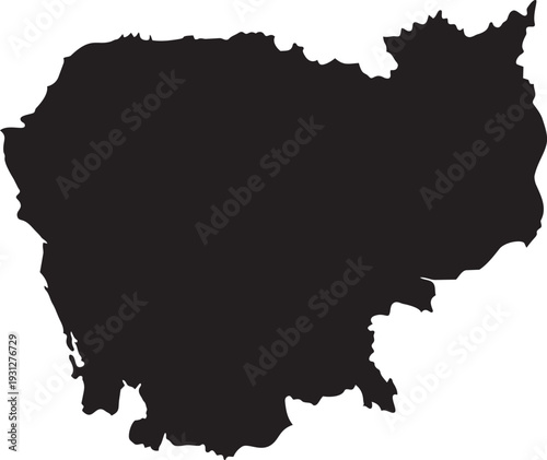 Black silhouette map of Cambodia a simple vector graphic representing the countrys borders for travel or informational purposes isolated on white  background