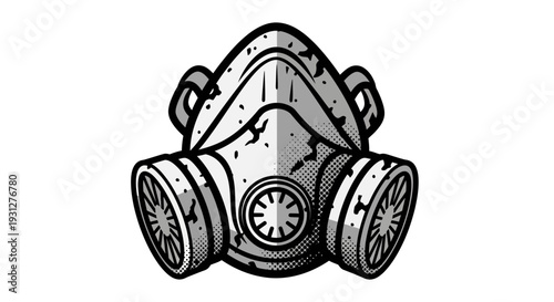 Grungy gas mask illustration, protection against pollution, science fiction aesthetic