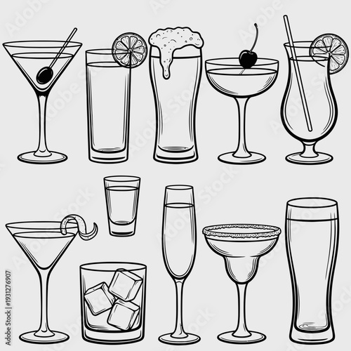 Cocktail Glasses Collection vector illustration