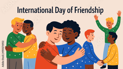 Diverse Friends Embracing vector illustration