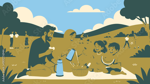 Family Picnic in the Park vector illustration