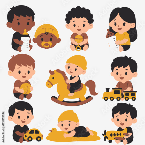 Diverse Kids Playing with Toys vector illustration