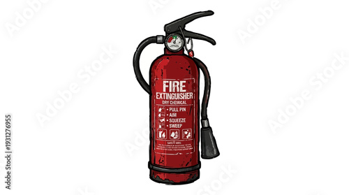 Red Fire Extinguisher with Hose and Gauge