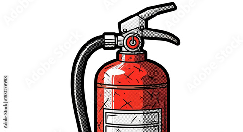 Red fire extinguisher with hose, emergency equipment illustration