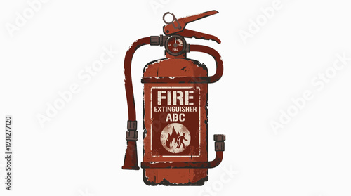 Vintage Fire Extinguisher ABC Red Rusty Metal Isolated