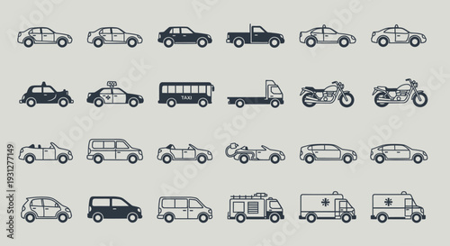 car icon set. Car icon collection. Car service and repair icons element. Containing car wash, vehicle, garage, engine, oil, maintenance, accelerate and brake icons.