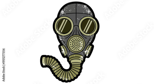 Vintage Gas Mask with Cracked Texture and Flexible Tube