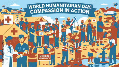 World Humanitarian Day Compassion in Action vector illustration
