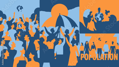 Population Growth Collage vector illustration