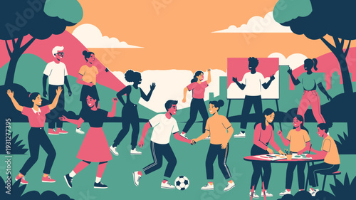 People Enjoying Outdoor Activities vector illustration