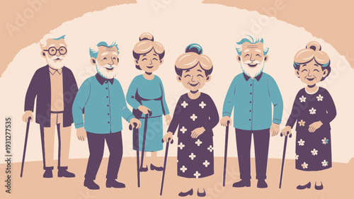 Group of Elderly People with Canes vector illustration