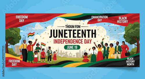  Juneteenth Independence Day Background. Black History Month. Freedom or Emancipation day. Annual American holiday June 19 poster. Horizontal banner vector illustration