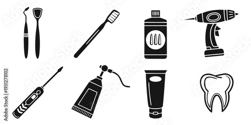 Assorted dental care tools and products for maintaining oral hygiene