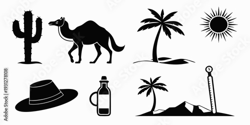 Desert and tropical vacation symbols with a kangaroo and cactus