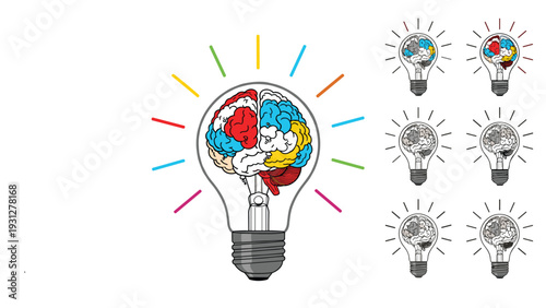 Conceptual illustration of a brain inside a lightbulb representing the power of creative thinking and innovative ideas.
