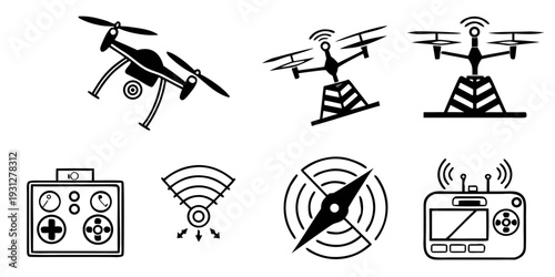 Diverse drones and their control systems depicted in a single image