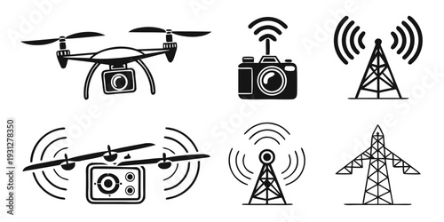 Drones and communication towers with various devices and signals