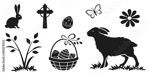 Easter celebration with a variety of symbols and animals