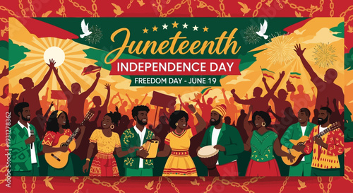  Juneteenth Independence Day Background. Black History Month. Freedom or Emancipation day. Annual American holiday June 19 poster. Horizontal banner vector illustration