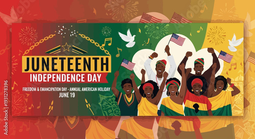 Juneteenth Independence Day Background. Black History Month. Freedom or Emancipation day. Annual American holiday June 19 poster. Horizontal banner vector illustration