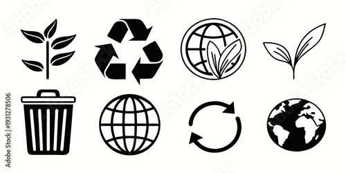 Symbols representing recycling, sustainability, and environmental awareness