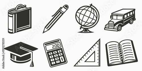 Educational icons representing various tools and subjects for learning