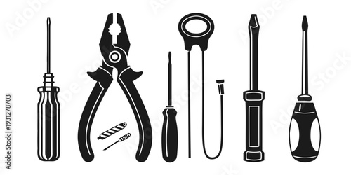 A collection of various tools including screwdrivers, pliers, and wrenches.