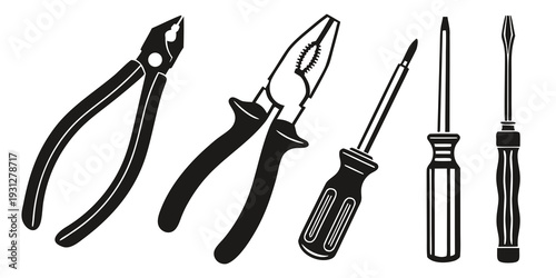 Assorted tools including pliers, screwdrivers, and a hammer